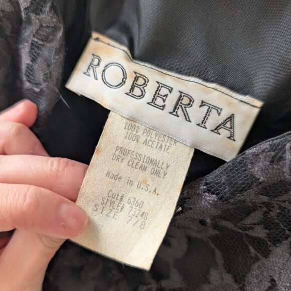 Vintage 90s Roberta Bridal Black Lace A-Line Dress 7/8 - Picture 4 of 4